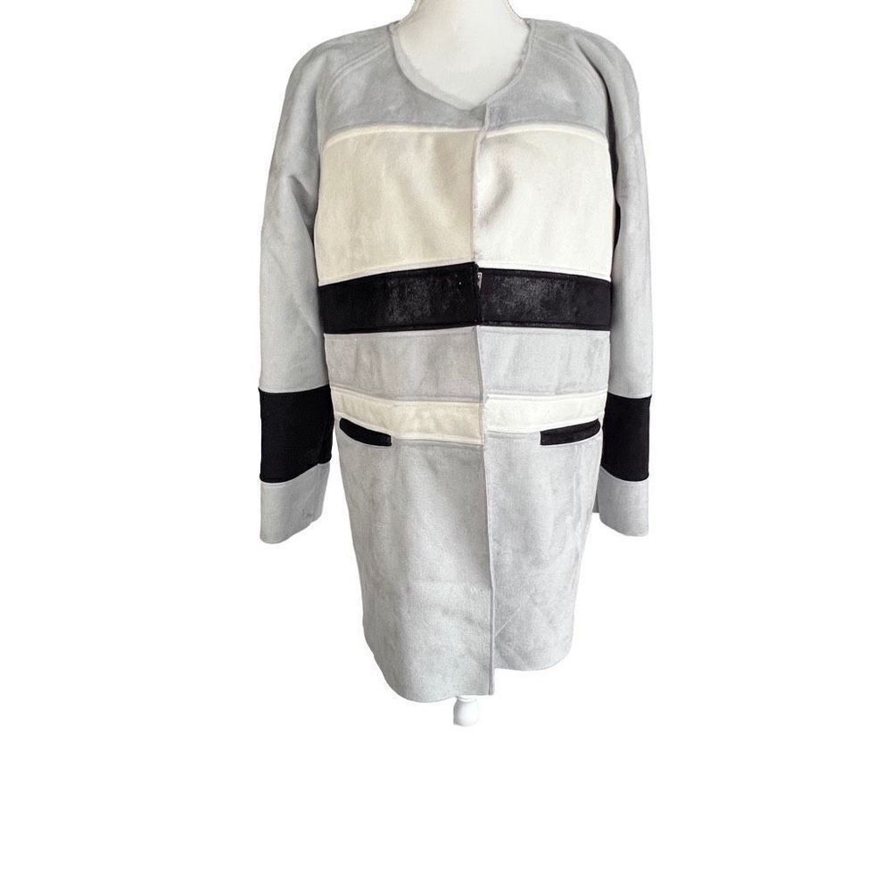 Sam Edelman Women's Gray Combo Aiden Color Block Faux Shearling Coat Size Large